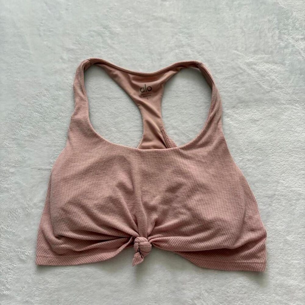 Alo Yoga Tie Front Sports Bra Women's S Athletic Workout Gym Pink Casual Pilates